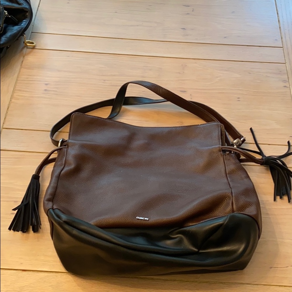 GEOX BLACK AND BROWN LEATHER HANDBAG